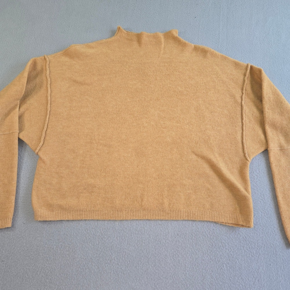 Free People Sweater Womens XS Mustard Yellow Mock Neck Wool Alpaca Blend Seam